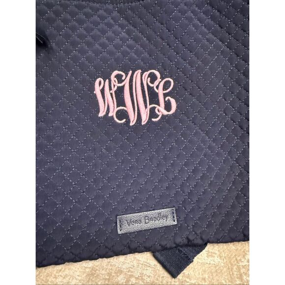 Vera Bradley Womens Quilted Monogrammed Travel Backpack & Tote Bag Set Navy Blue main image 16